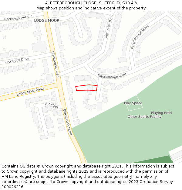 4, PETERBOROUGH CLOSE, SHEFFIELD, S10 4JA: Location map and indicative extent of plot