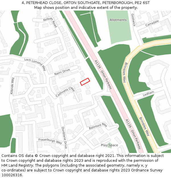 4, PETERHEAD CLOSE, ORTON SOUTHGATE, PETERBOROUGH, PE2 6ST: Location map and indicative extent of plot