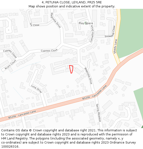 4, PETUNIA CLOSE, LEYLAND, PR25 5RE: Location map and indicative extent of plot