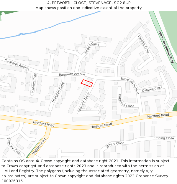 4, PETWORTH CLOSE, STEVENAGE, SG2 8UP: Location map and indicative extent of plot