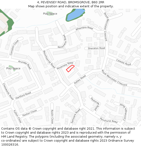4, PEVENSEY ROAD, BROMSGROVE, B60 2RR: Location map and indicative extent of plot