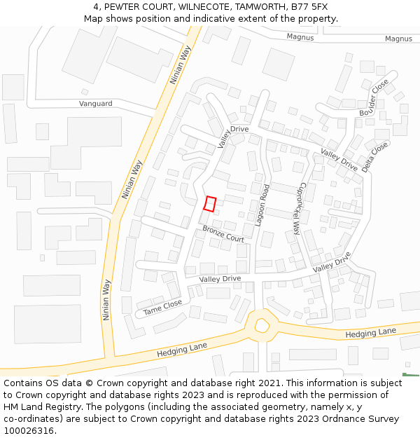 4, PEWTER COURT, WILNECOTE, TAMWORTH, B77 5FX: Location map and indicative extent of plot