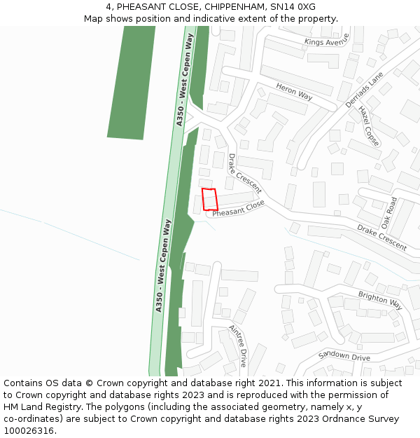 4, PHEASANT CLOSE, CHIPPENHAM, SN14 0XG: Location map and indicative extent of plot