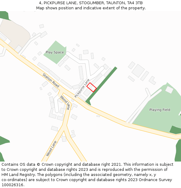 4, PICKPURSE LANE, STOGUMBER, TAUNTON, TA4 3TB: Location map and indicative extent of plot