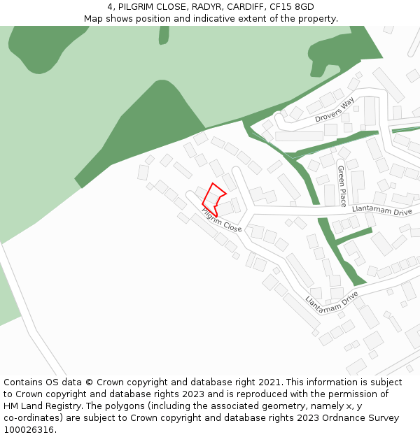 4, PILGRIM CLOSE, RADYR, CARDIFF, CF15 8GD: Location map and indicative extent of plot