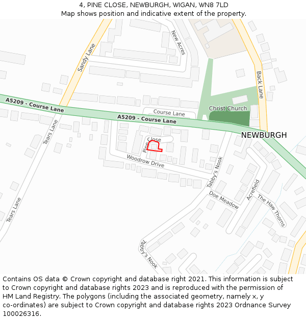 4, PINE CLOSE, NEWBURGH, WIGAN, WN8 7LD: Location map and indicative extent of plot