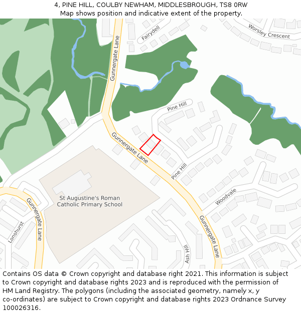4, PINE HILL, COULBY NEWHAM, MIDDLESBROUGH, TS8 0RW: Location map and indicative extent of plot