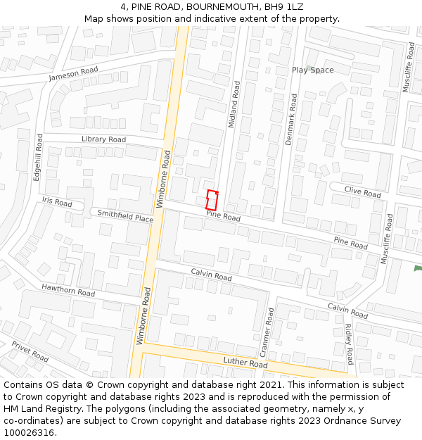 4, PINE ROAD, BOURNEMOUTH, BH9 1LZ: Location map and indicative extent of plot
