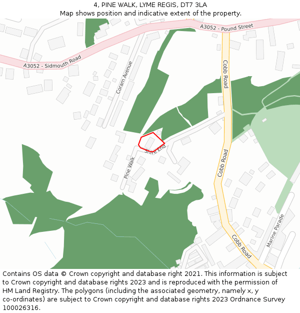 4, PINE WALK, LYME REGIS, DT7 3LA: Location map and indicative extent of plot