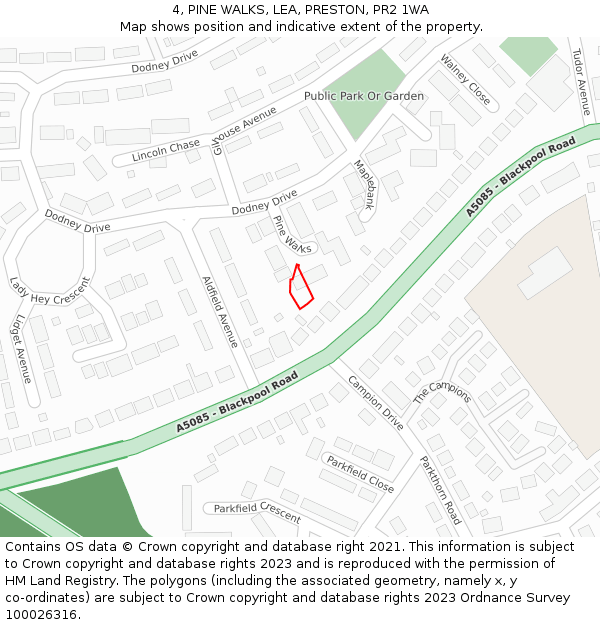 4, PINE WALKS, LEA, PRESTON, PR2 1WA: Location map and indicative extent of plot