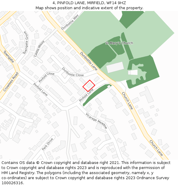 4, PINFOLD LANE, MIRFIELD, WF14 9HZ: Location map and indicative extent of plot