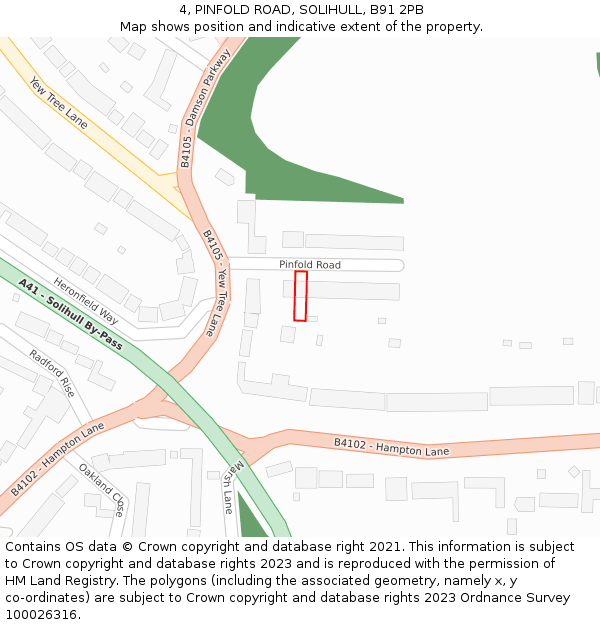 4, PINFOLD ROAD, SOLIHULL, B91 2PB: Location map and indicative extent of plot