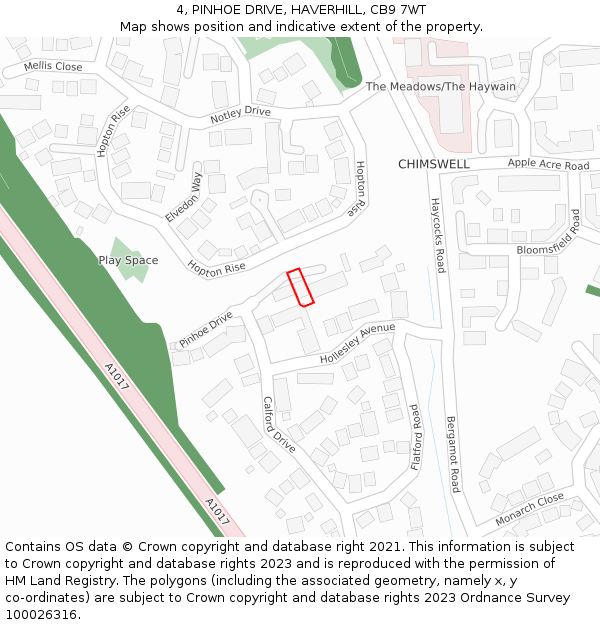4, PINHOE DRIVE, HAVERHILL, CB9 7WT: Location map and indicative extent of plot