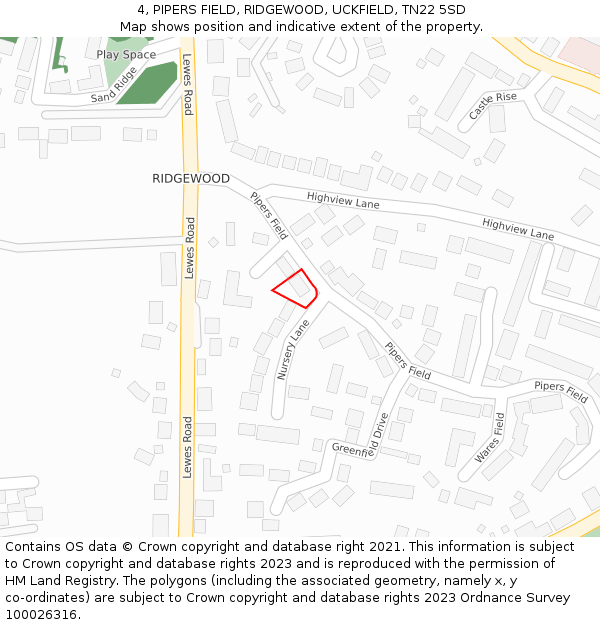 4, PIPERS FIELD, RIDGEWOOD, UCKFIELD, TN22 5SD: Location map and indicative extent of plot