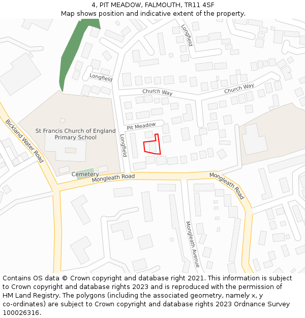 4, PIT MEADOW, FALMOUTH, TR11 4SF: Location map and indicative extent of plot