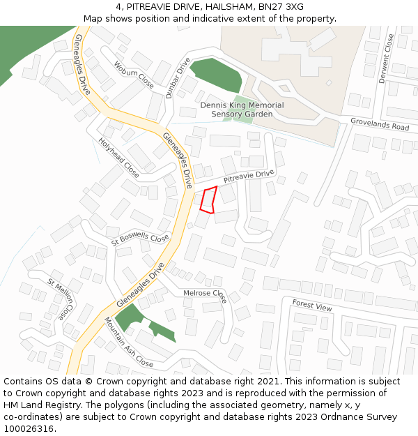 4, PITREAVIE DRIVE, HAILSHAM, BN27 3XG: Location map and indicative extent of plot