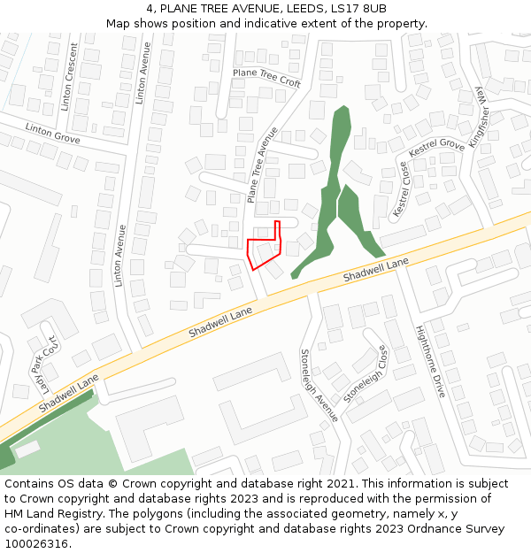 4, PLANE TREE AVENUE, LEEDS, LS17 8UB: Location map and indicative extent of plot