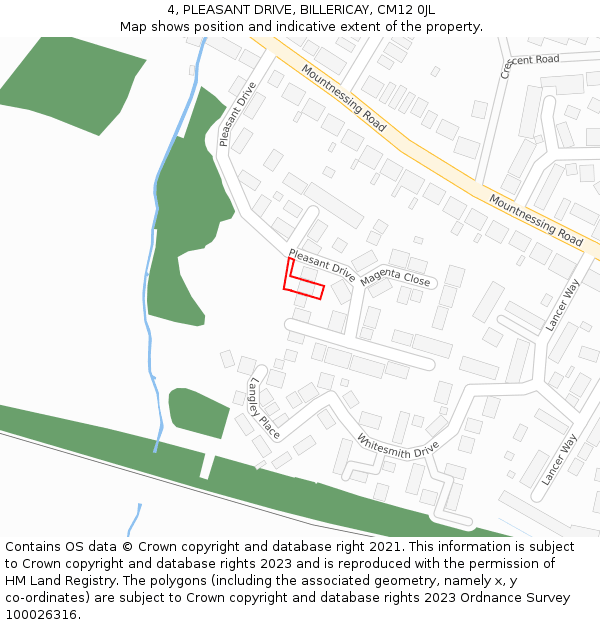 4, PLEASANT DRIVE, BILLERICAY, CM12 0JL: Location map and indicative extent of plot
