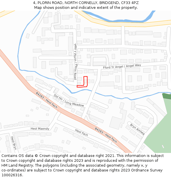 4, PLORIN ROAD, NORTH CORNELLY, BRIDGEND, CF33 4PZ: Location map and indicative extent of plot
