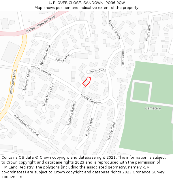 4, PLOVER CLOSE, SANDOWN, PO36 9QW: Location map and indicative extent of plot
