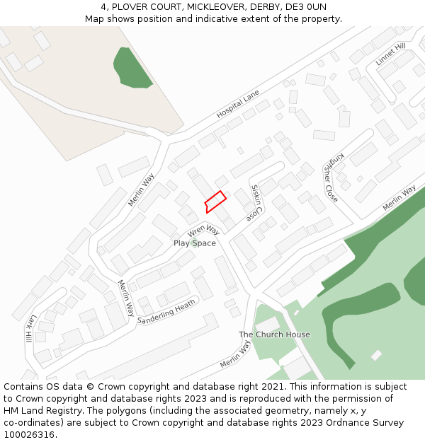 4, PLOVER COURT, MICKLEOVER, DERBY, DE3 0UN: Location map and indicative extent of plot
