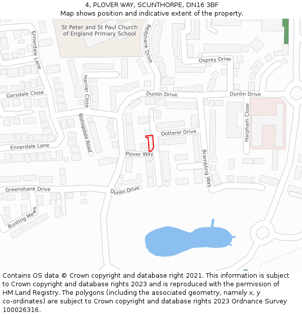 4, PLOVER WAY, SCUNTHORPE, DN16 3BF: Location map and indicative extent of plot