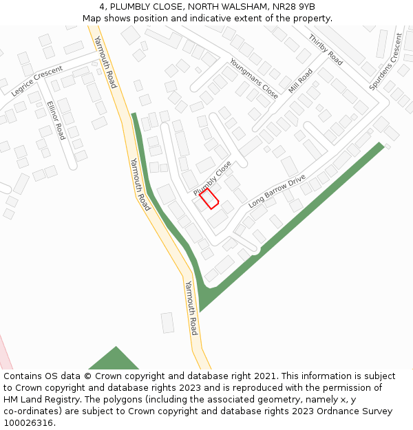 4, PLUMBLY CLOSE, NORTH WALSHAM, NR28 9YB: Location map and indicative extent of plot
