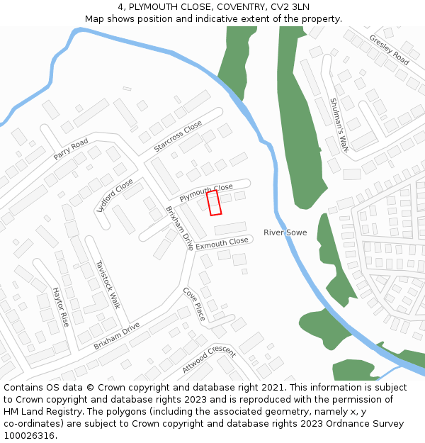 4, PLYMOUTH CLOSE, COVENTRY, CV2 3LN: Location map and indicative extent of plot