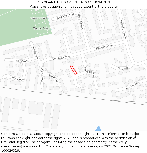 4, POLYANTHUS DRIVE, SLEAFORD, NG34 7HS: Location map and indicative extent of plot