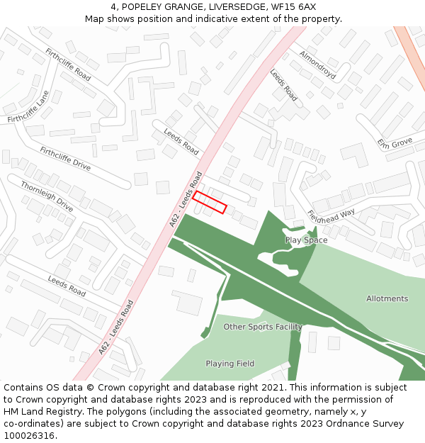 4, POPELEY GRANGE, LIVERSEDGE, WF15 6AX: Location map and indicative extent of plot