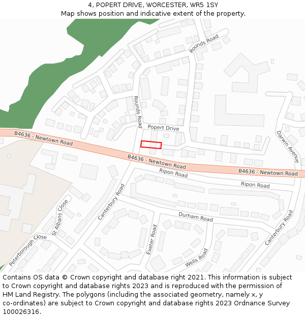 4, POPERT DRIVE, WORCESTER, WR5 1SY: Location map and indicative extent of plot