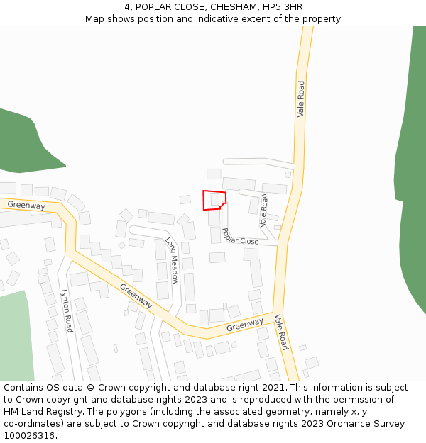 4, POPLAR CLOSE, CHESHAM, HP5 3HR: Location map and indicative extent of plot
