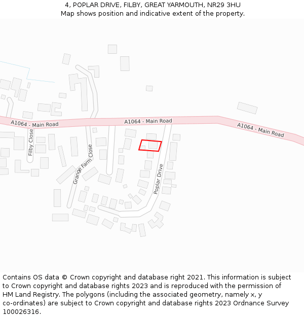 4, POPLAR DRIVE, FILBY, GREAT YARMOUTH, NR29 3HU: Location map and indicative extent of plot