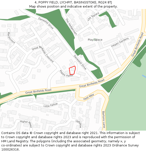 4, POPPY FIELD, LYCHPIT, BASINGSTOKE, RG24 8TJ: Location map and indicative extent of plot