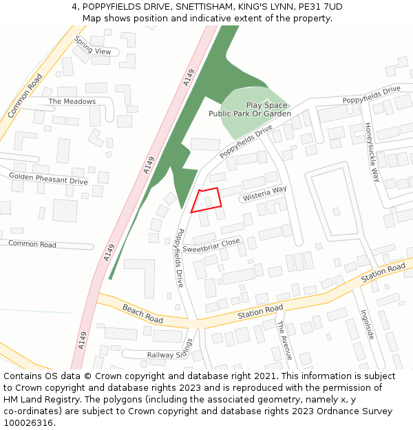 4, POPPYFIELDS DRIVE, SNETTISHAM, KING'S LYNN, PE31 7UD: Location map and indicative extent of plot