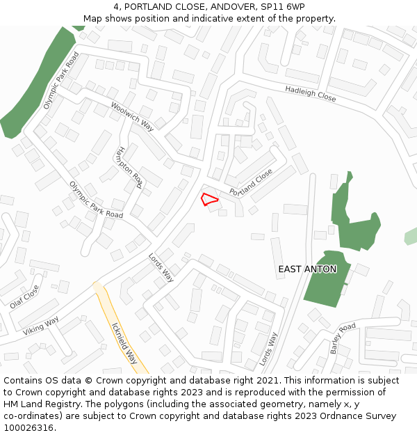 4, PORTLAND CLOSE, ANDOVER, SP11 6WP: Location map and indicative extent of plot