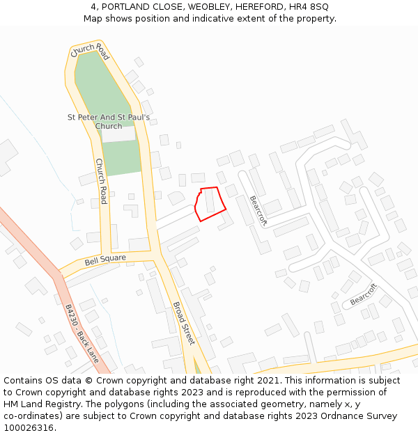 4, PORTLAND CLOSE, WEOBLEY, HEREFORD, HR4 8SQ: Location map and indicative extent of plot