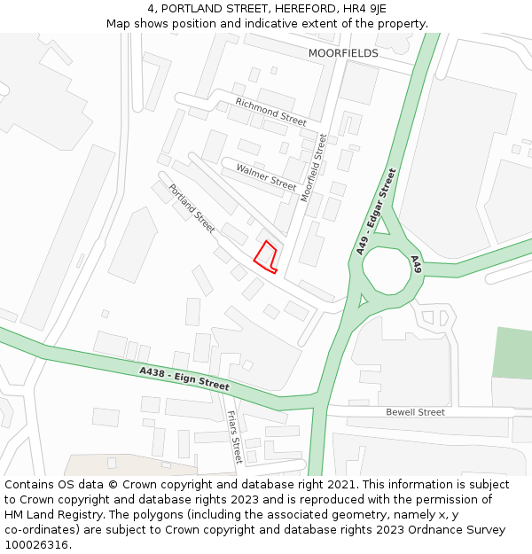 4, PORTLAND STREET, HEREFORD, HR4 9JE: Location map and indicative extent of plot