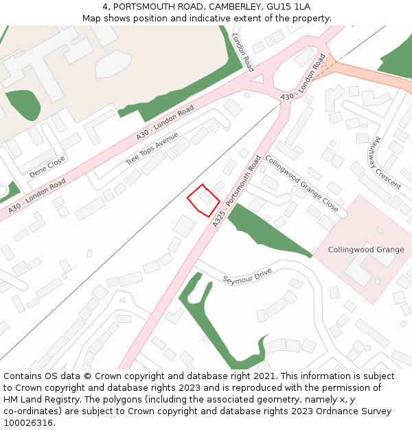 4, PORTSMOUTH ROAD, CAMBERLEY, GU15 1LA: Location map and indicative extent of plot