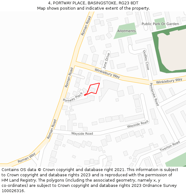 4, PORTWAY PLACE, BASINGSTOKE, RG23 8DT: Location map and indicative extent of plot