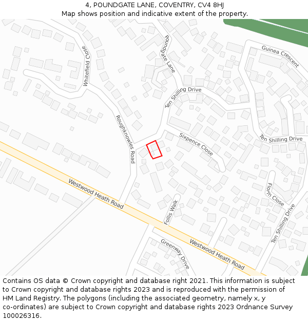 4, POUNDGATE LANE, COVENTRY, CV4 8HJ: Location map and indicative extent of plot