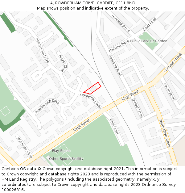 4, POWDERHAM DRIVE, CARDIFF, CF11 8ND: Location map and indicative extent of plot