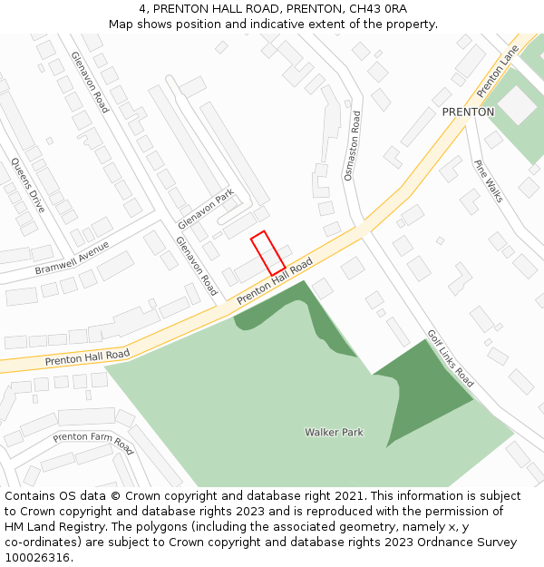 4, PRENTON HALL ROAD, PRENTON, CH43 0RA: Location map and indicative extent of plot
