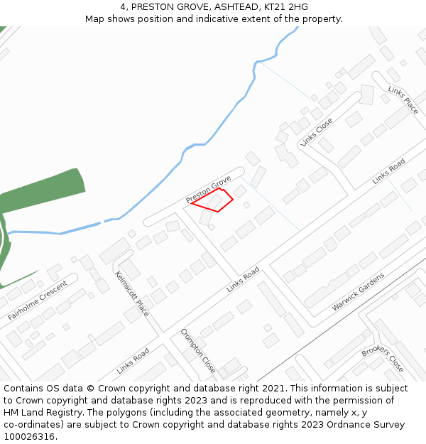 4, PRESTON GROVE, ASHTEAD, KT21 2HG: Location map and indicative extent of plot
