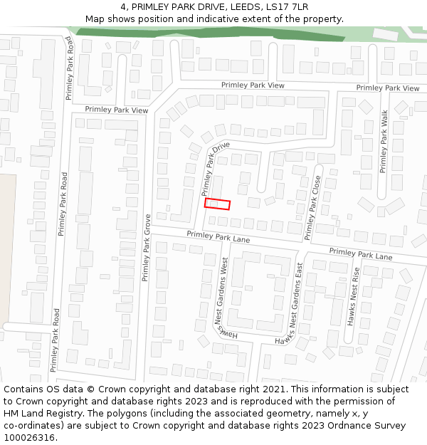 4, PRIMLEY PARK DRIVE, LEEDS, LS17 7LR: Location map and indicative extent of plot