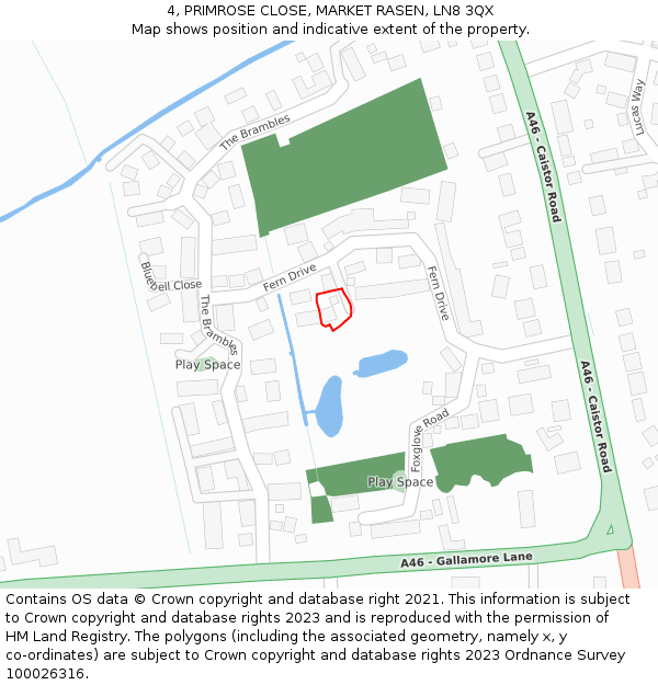 4, PRIMROSE CLOSE, MARKET RASEN, LN8 3QX: Location map and indicative extent of plot