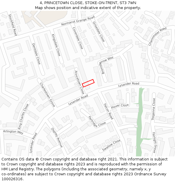 4, PRINCETOWN CLOSE, STOKE-ON-TRENT, ST3 7WN: Location map and indicative extent of plot