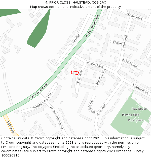 4, PRIOR CLOSE, HALSTEAD, CO9 1AX: Location map and indicative extent of plot