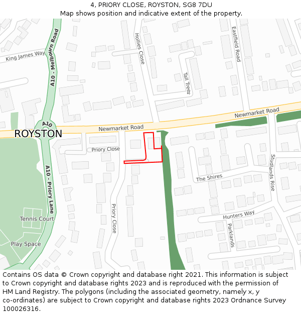 4, PRIORY CLOSE, ROYSTON, SG8 7DU: Location map and indicative extent of plot
