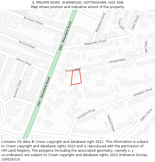 4, PRIVATE ROAD, SHERWOOD, NOTTINGHAM, NG5 4DB: Location map and indicative extent of plot